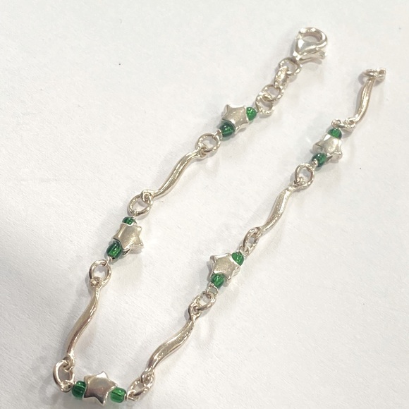 Sterling Silver Bracelet with stars and green beads